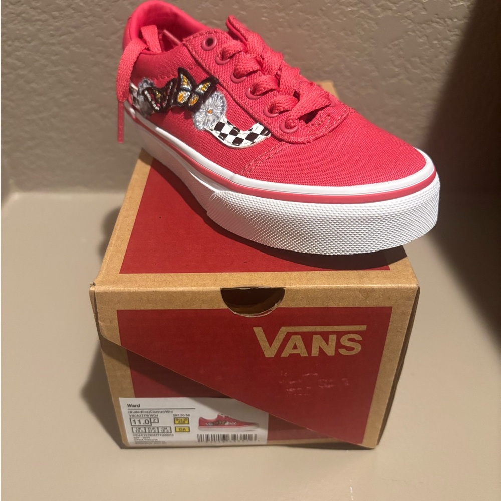 Vans Hot Pink Sneakers with Butterfly Detail (new little girls size 11)